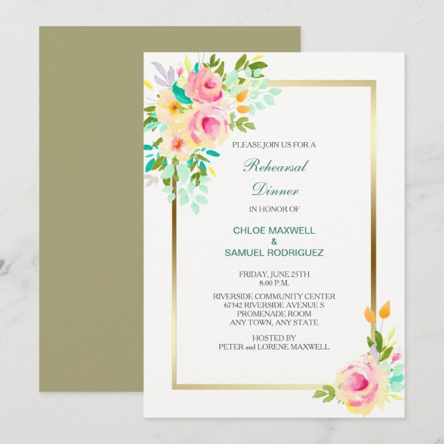 Invitación a la cena de Boda de Rosas de melocotón (Anverso / Reverso)