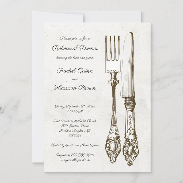 Invitación a la cena de Boda de Silverware (Anverso)