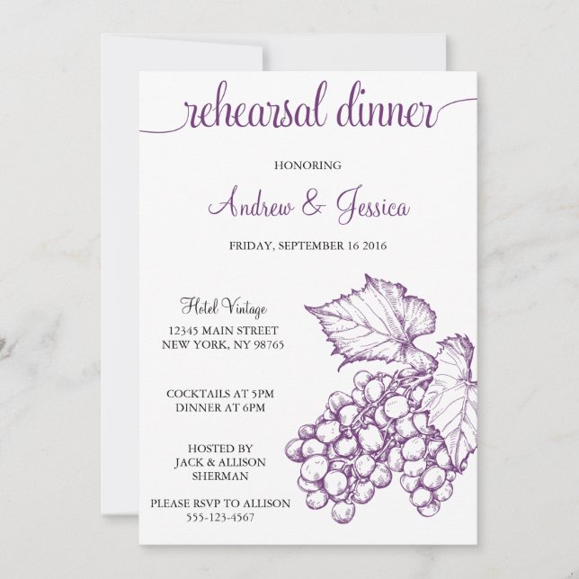 Invitación a la cena de Boda de uvas de época (Anverso)