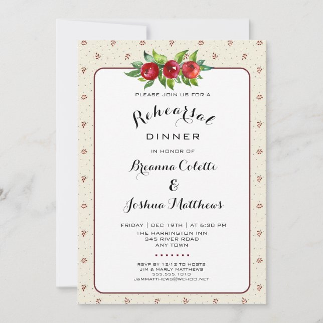 Invitación a la cena de Boda de vacaciones (Anverso)