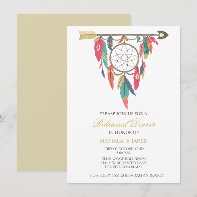 Invitación a la cena de Boda Dreamcatcher (Anverso / Reverso)