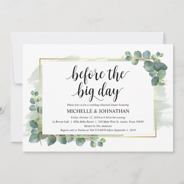 Invitación a la cena de Boda Eucalyptus (Anverso)