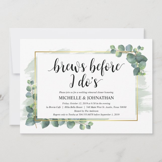 Invitación a la cena de Boda Eucalyptus (Anverso)