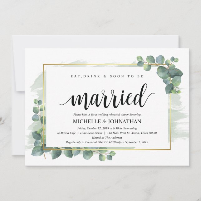 Invitación a la cena de Boda Eucalyptus (Anverso)