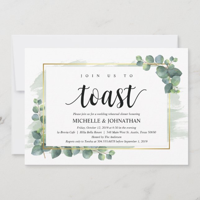 Invitación a la cena de Boda Eucalyptus (Anverso)