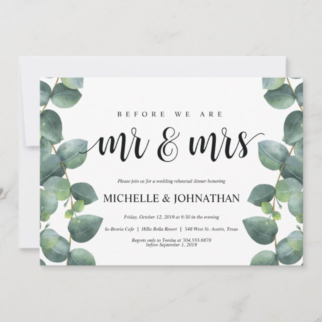Invitación a la cena de Boda Eucalyptus (Anverso)