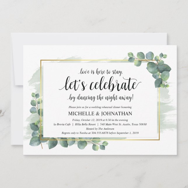 Invitación a la cena de Boda Eucalyptus (Anverso)