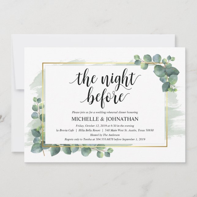Invitación a la cena de Boda Eucalyptus (Anverso)