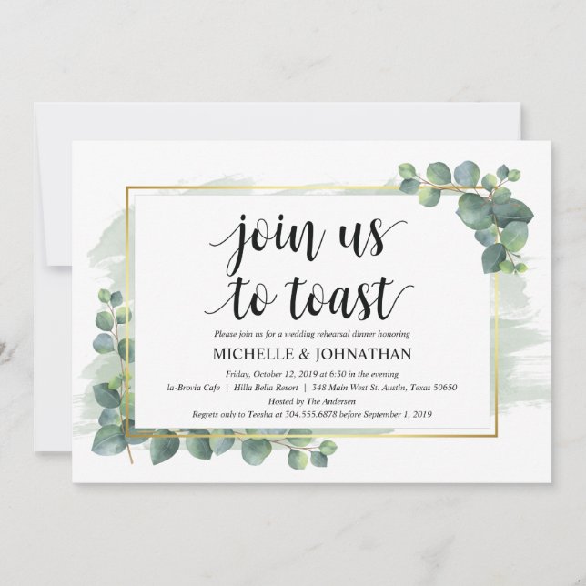 Invitación a la cena de Boda Eucalyptus (Anverso)