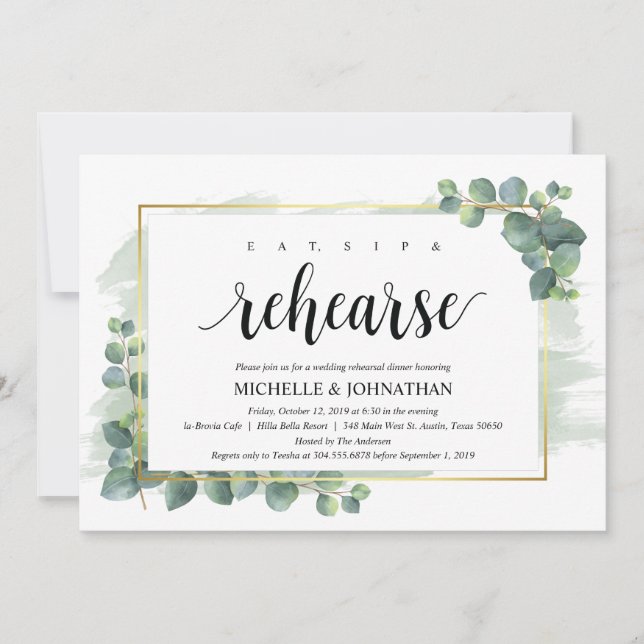 Invitación a la cena de Boda Eucalyptus (Anverso)