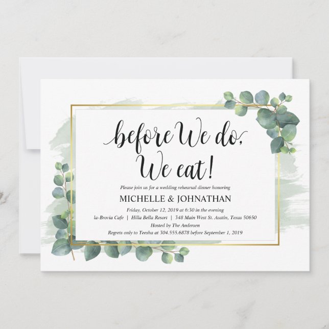 Invitación a la cena de Boda Eucalyptus (Anverso)