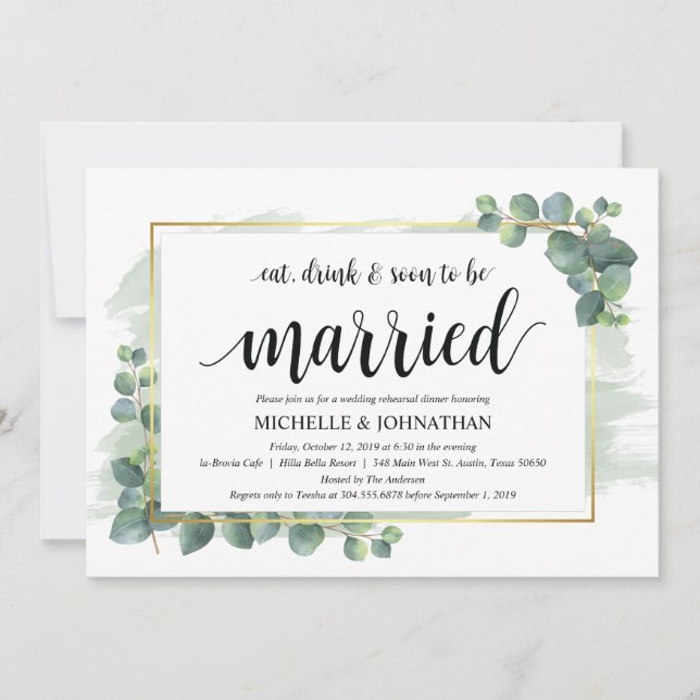 Invitación a la cena de Boda Eucalyptus (Anverso)