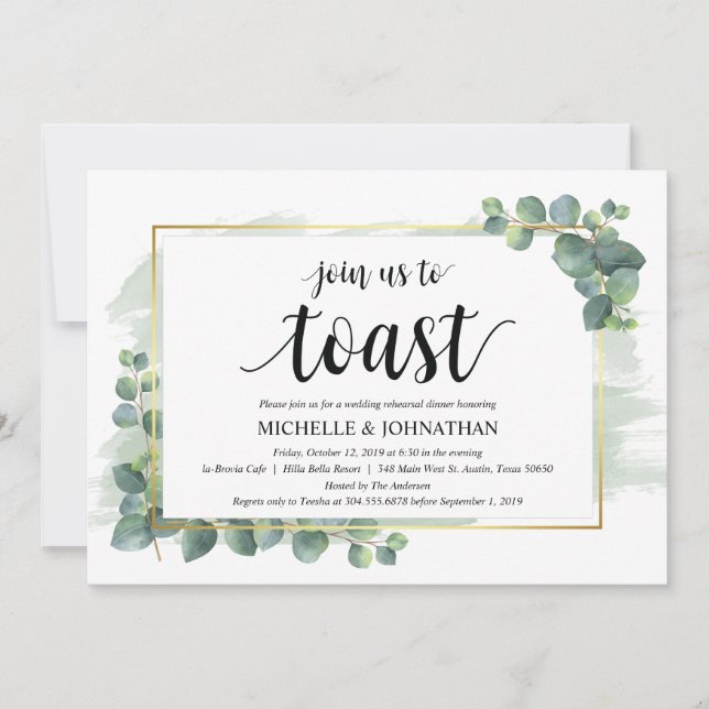 Invitación a la cena de Boda Eucalyptus (Anverso)