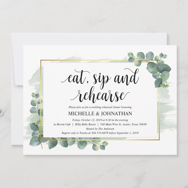 Invitación a la cena de Boda Eucalyptus (Anverso)