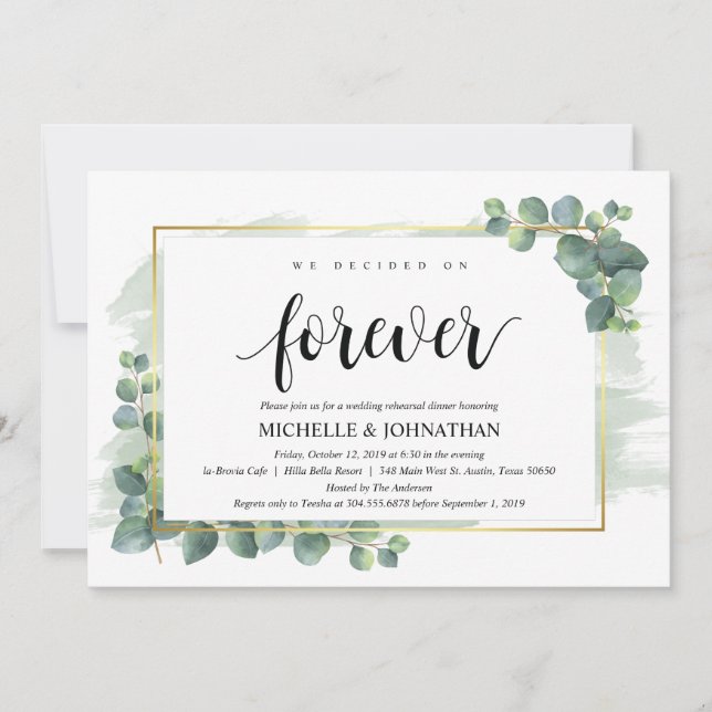 Invitación a la cena de Boda Eucalyptus (Anverso)