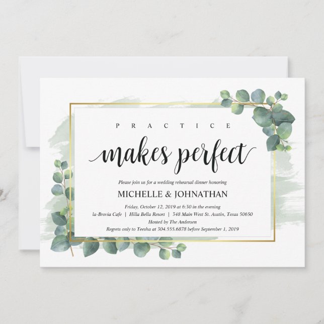 Invitación a la cena de Boda Eucalyptus (Anverso)