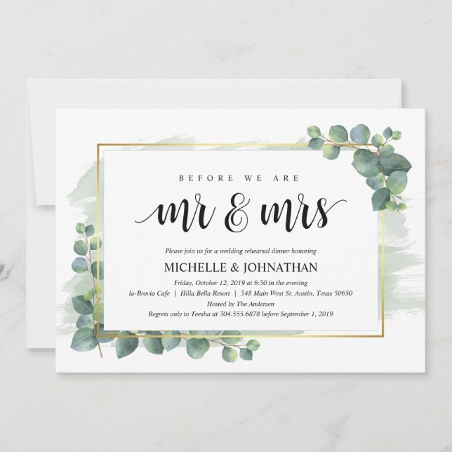 Invitación a la cena de Boda Eucalyptus (Anverso)