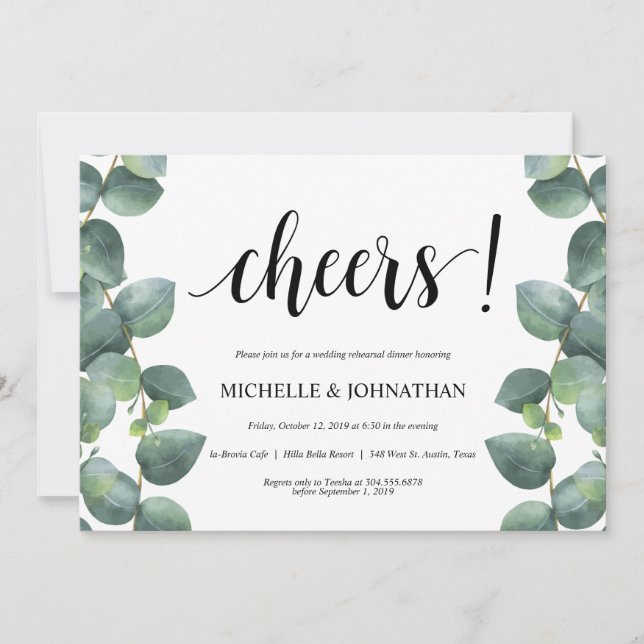 Invitación a la cena de Boda Eucalyptus (Anverso)