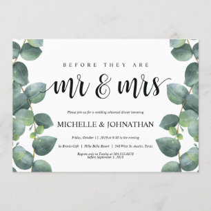 Invitación a la cena de Boda Eucalyptus