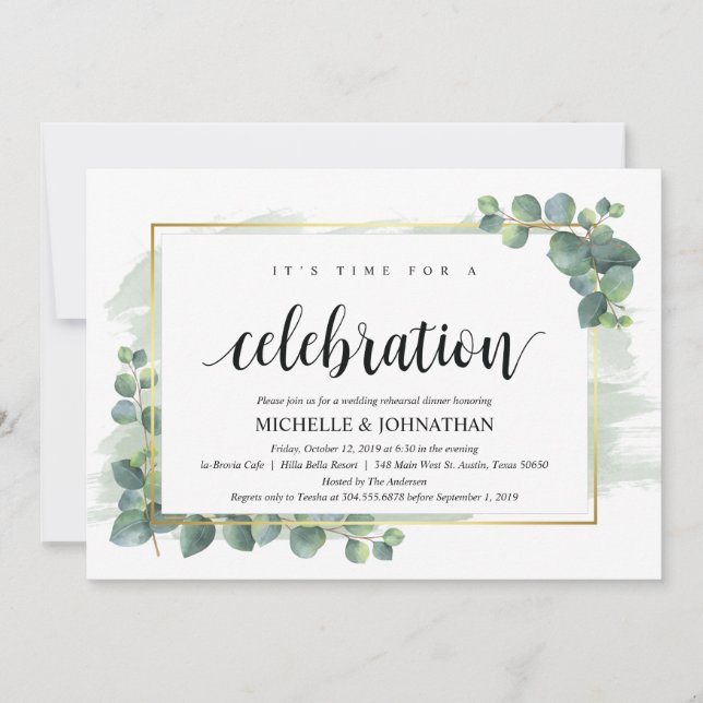 Invitación a la cena de Boda Eucalyptus (Anverso)