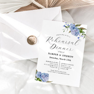 Invitación a la cena de Boda floral azul