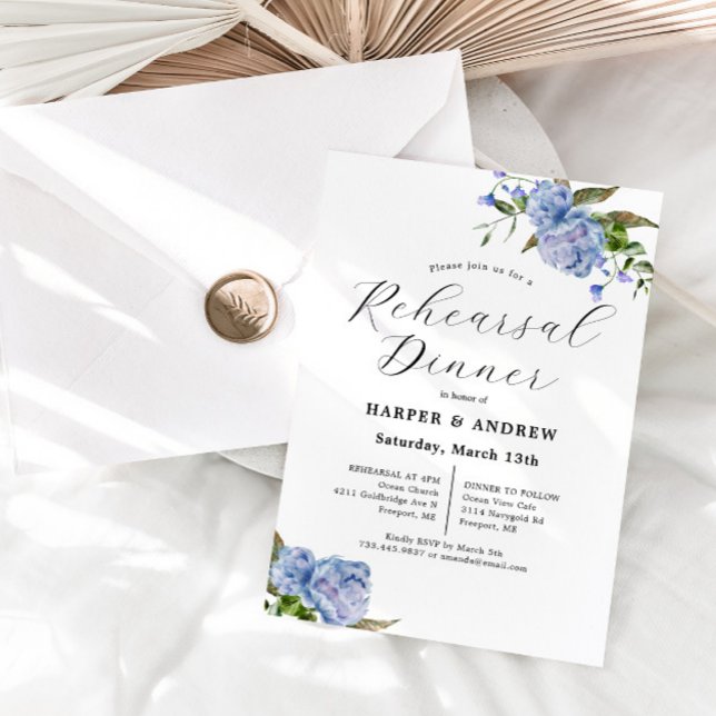 Invitación a la cena de Boda floral azul (Subido por el creador)