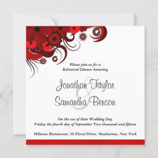 Invitación a la cena de Boda floral blanco y rojo