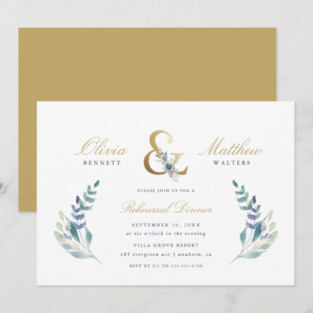 Invitación a la cena de Boda floral de lujo (Anverso / Reverso)