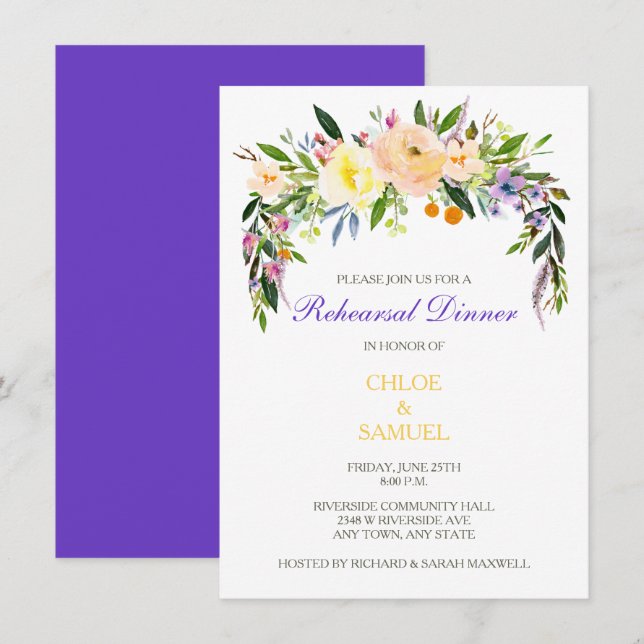 Invitación a la cena de Boda floral de Willow (Anverso / Reverso)