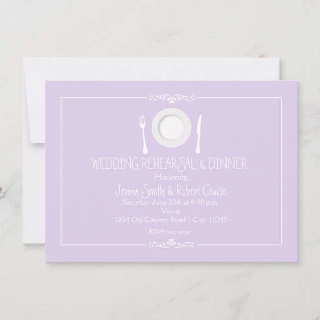 Invitación a la cena de Boda Lavender (Anverso)