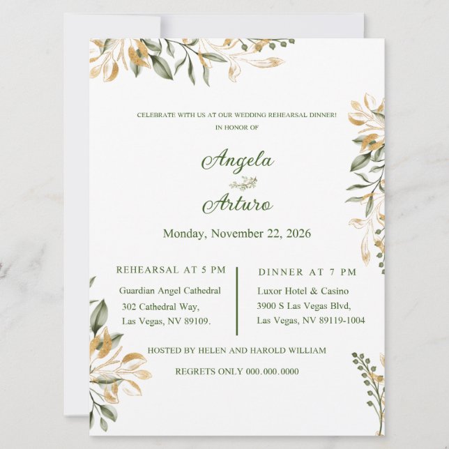 Invitación a la cena de Boda minimalista (Anverso)