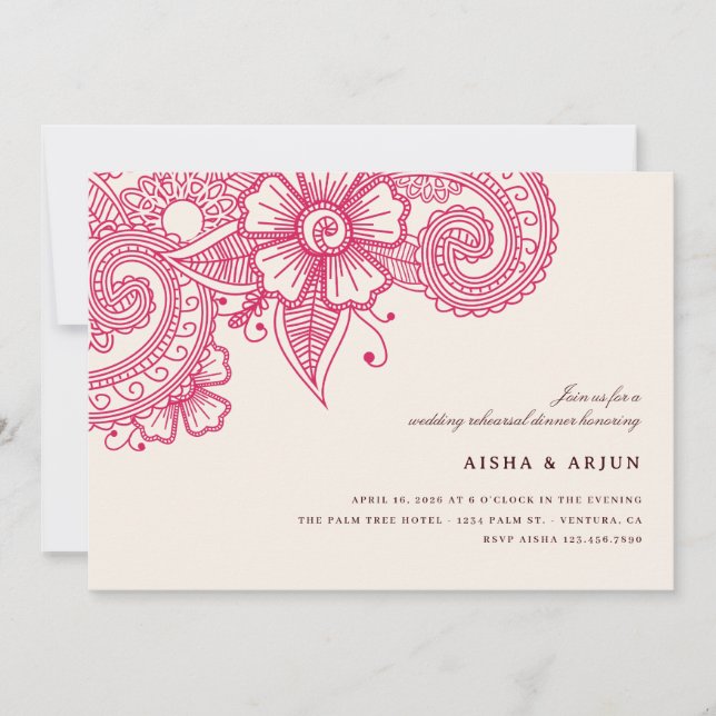 Invitación a la cena de Boda Mod Mehandi (Anverso)