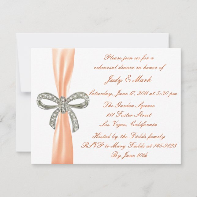 Invitación a la cena de Boda naranja Diamond Bow (Anverso)