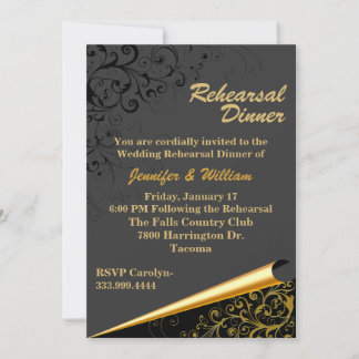 Invitación a la cena de Boda negro y oro