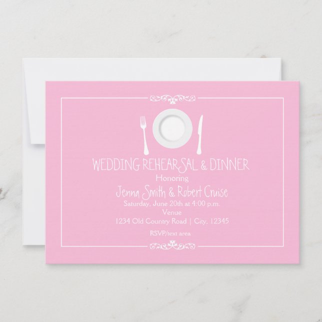 Invitación a la cena de Boda rosado (Anverso)