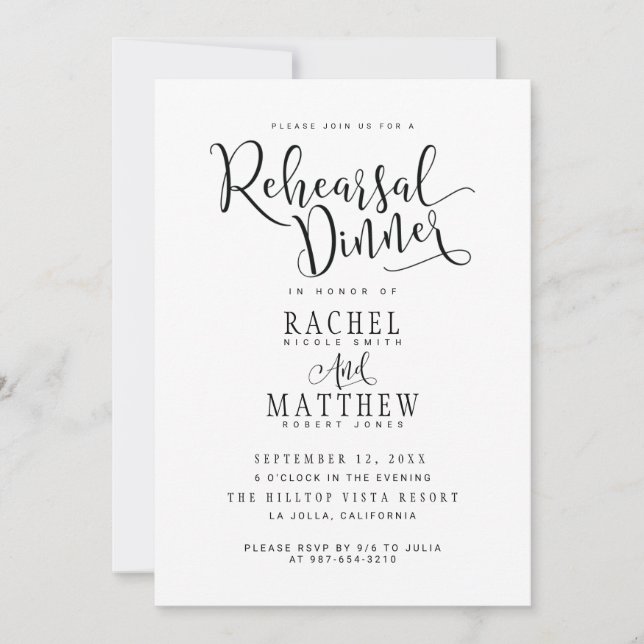 Invitación a la cena de Boda simple y moderna (Anverso)