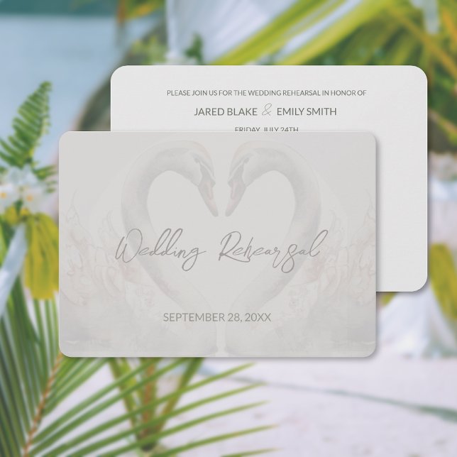 Invitación a la cena de Boda Swan (Swan Wedding Rehearsal Dinner Invitation (front and back))