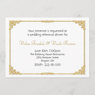 Invitación a la cena de Bodas blancos y dorados