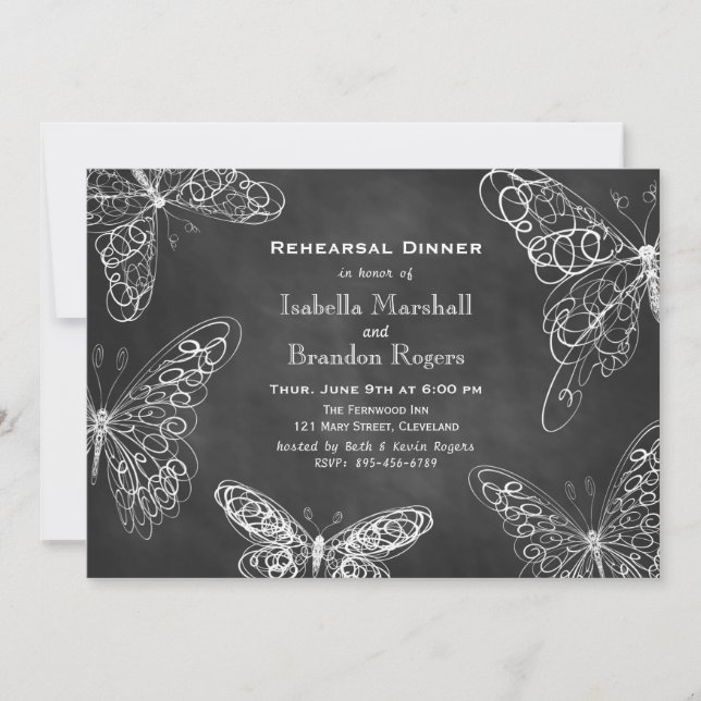 Invitación a la cena de Chalkboard Butterflies (Anverso)