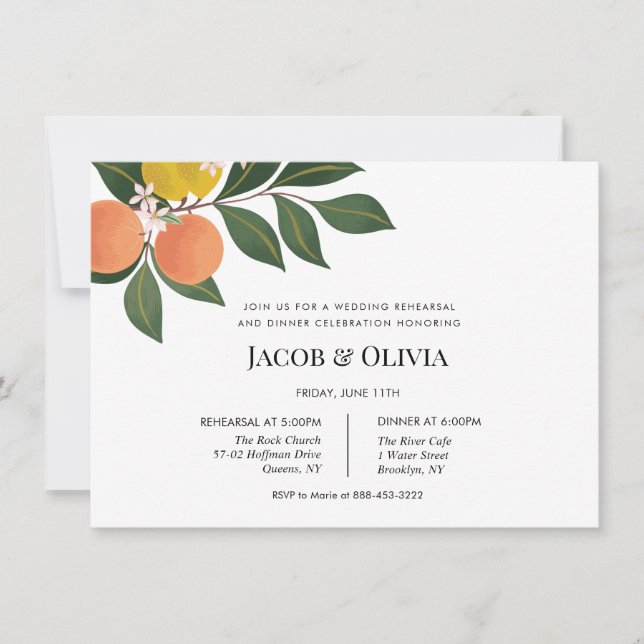 Invitación a la cena de Citrus Boda (Anverso)