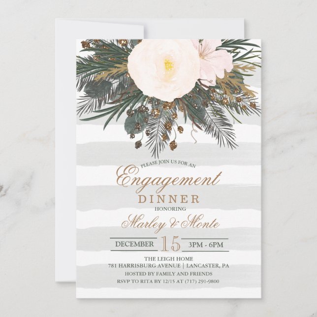 Invitación a la cena de compromiso con flores de i (Anverso)