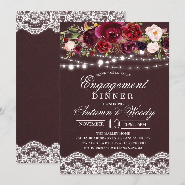 Invitación a la cena de compromiso floral de otoño (Anverso / Reverso)