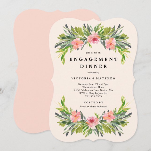 Invitación a la cena de compromiso tropical (Anverso / Reverso)