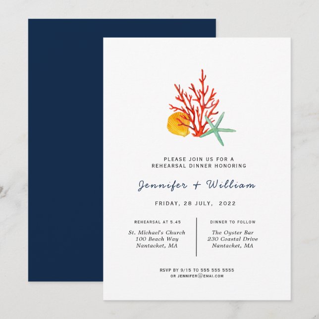 Invitación a la cena de Coral & Starfish (Anverso / Reverso)