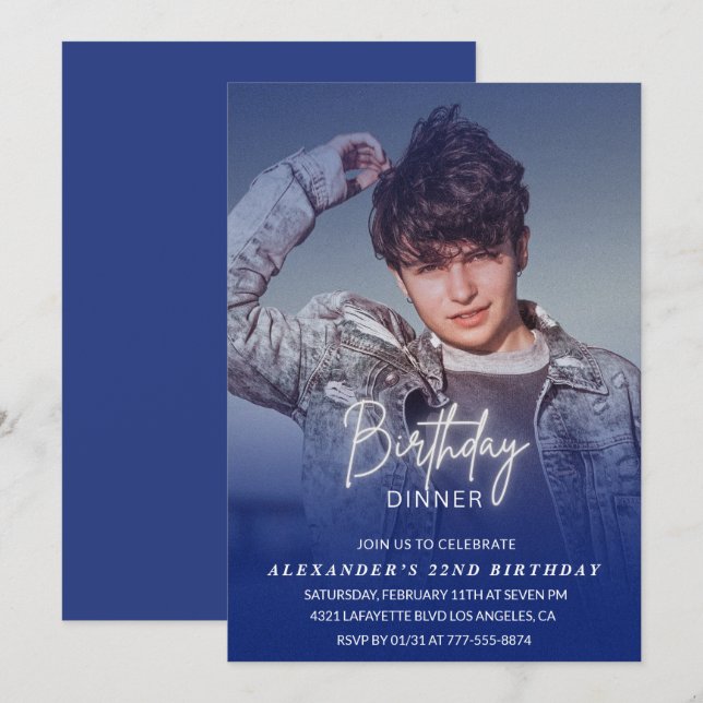 Invitación a la cena de cumpleaños 22. Foto de hom (Anverso / Reverso)