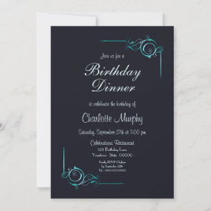 Invitación a la cena de cumpleaños azul turquesa y