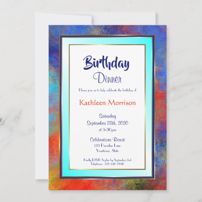 Invitación a la cena de cumpleaños de Blue Gold Wa (Anverso)