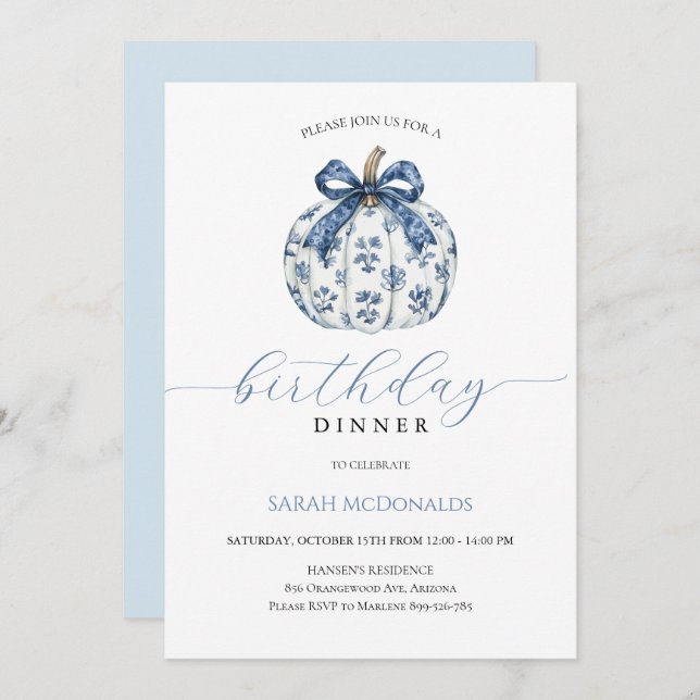 Invitación a la cena de cumpleaños de la mujer de  (Anverso / Reverso)