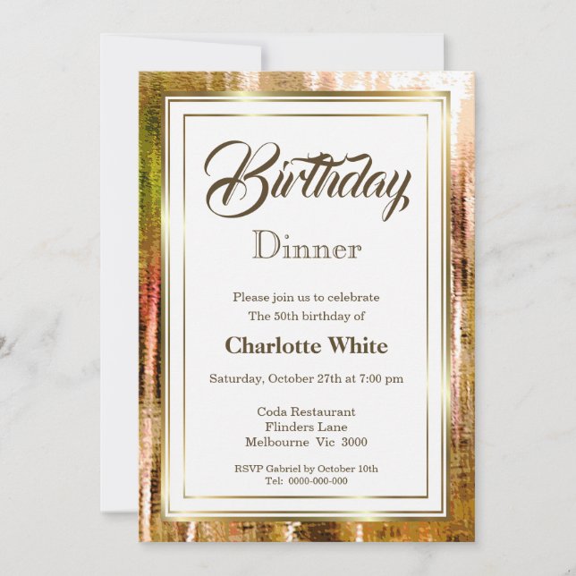 Invitación a la cena de cumpleaños número 50 de Ru (Anverso)