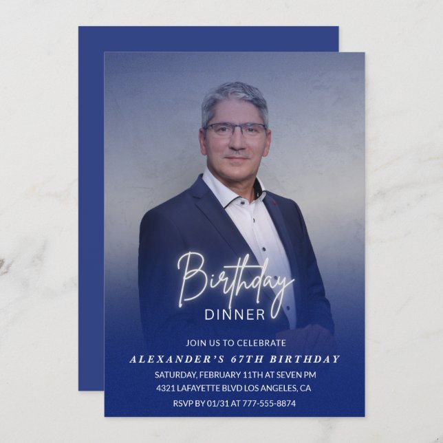 Invitación a la cena de cumpleaños número 67 Foto  (Anverso / Reverso)